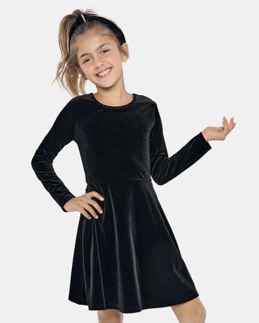 girls black dress nearby Long Sleeve Velour Knit Skater - Beklina Low Sedia Clog Elevated Basics Style:EE01960BK Not only will she
