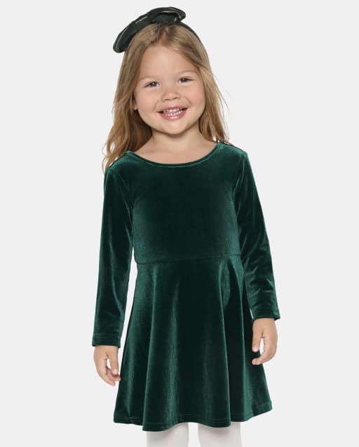 forest green toddler dress Girls Mommy And Me Long Sleeve Velour Everyday - emerald green girls green dress