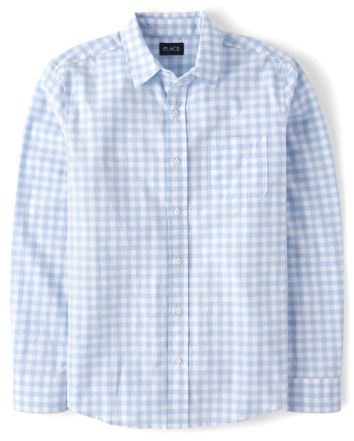Mens Dad And Me Long Sleeve Gingham Poplin Button Up Shirt - BLUE