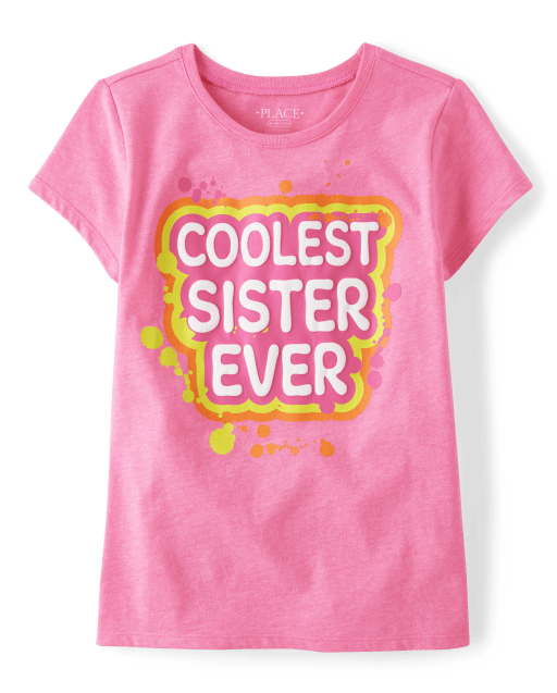 Girls Short Sleeve Coolest Sister Ever Graphic Tee - PINK | The
