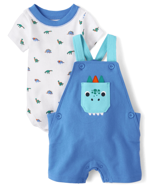 Baby Boys Dino Short Sleeve Bodysuit And Overalls 2-Piece Playwear