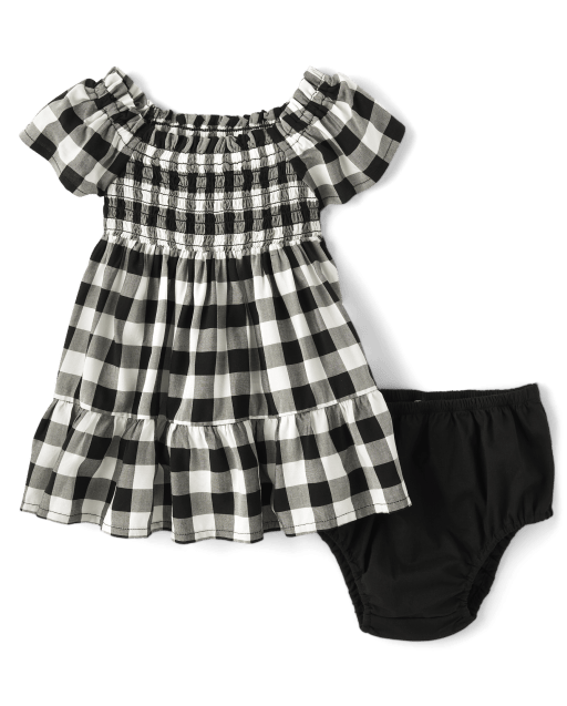 Baby Girls Matching Family Short Sleeve Gingham Ruffle Dress - BLACK