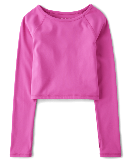 Girls Active Long Sleeve Cropped Raglan Top - PINK | The
