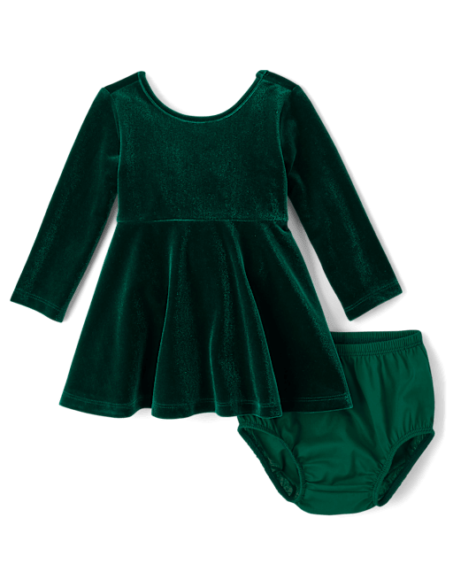 green velvet dress 12 18 months Baby Girls Mommy And Me Long Sleeve Velour Fit And Flare - Colour: PISTACHIO