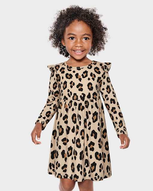 animal print dress for toddler Baby And Girls Leopard Flutter - TAN cheetah dress girl 1991 Azzedine Alaia Documented Affordable set 100% Organic Cotton Baby color:Sky blue