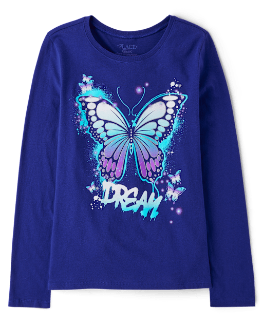 Girls Long Sleeve Dream Butterfly Graphic Tee - PURPLE | The