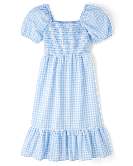 The Children's Place Womens Mommy And Me Gingham Poplin Smocked Tiered Dress | Size 2XL | Blue