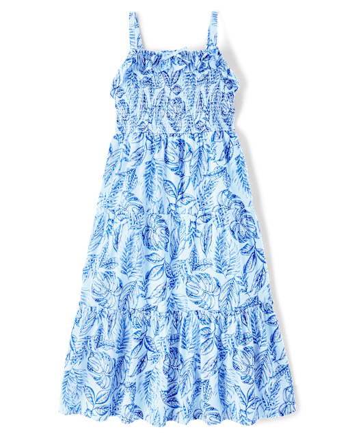 Womens Matching Family Sleeveless Tropical Midi Tiered Dress