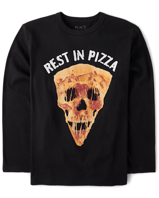 Boys Long Sleeve Rest in Pizza Graphic Tee - BLACK | The