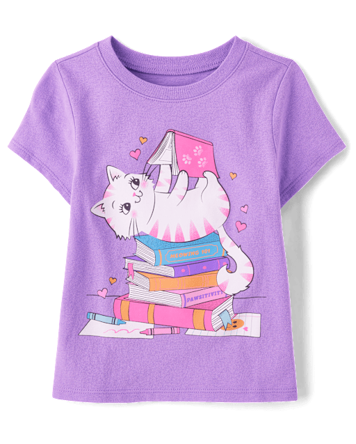 トップス S26 Main Story Oversized Tee Plum Kitten Toddler Girls Short Sleeve Reading Cat Graphic Tee - PURPLE | The