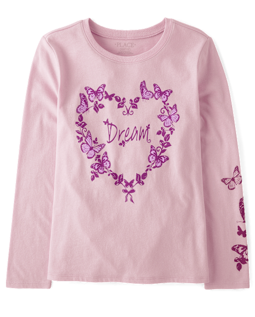 Girls Long Sleeve Dream Heart Graphic Tee - PURPLE | The