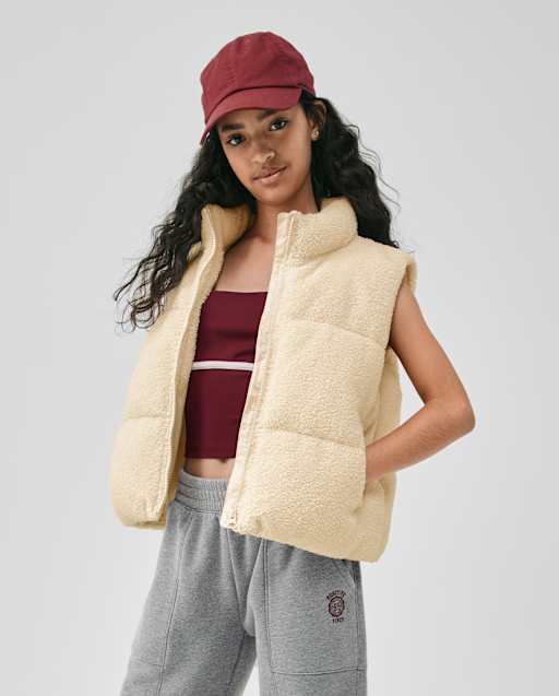 COACH Puffer Vest XS クリーム Girls Sleeveless Sherpa Puffer Vest - CREAM | The Children's Place