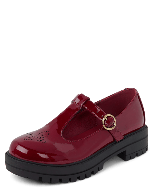 Girls T-Strap Platform Mary Jane Shoes - BURGUNDY | The Children's