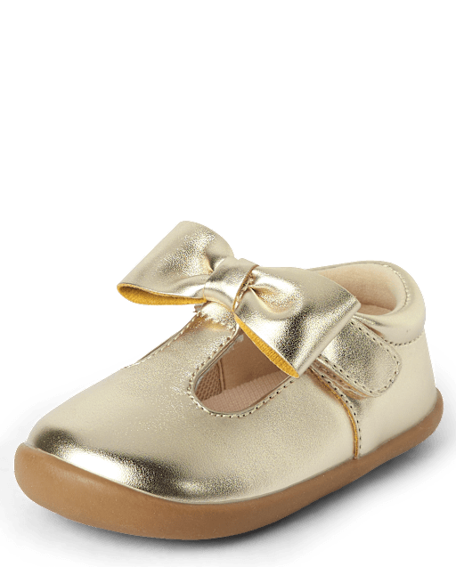 gold dress shoes for infants Baby And Toddler Girls First Steps Bow Mary Jane - METALLIC HOCO 26