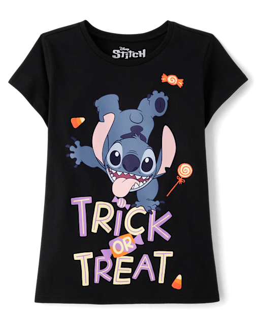 Girls Short Sleeve Stitch Trick Or Treat Graphic Tee - BLACK | The