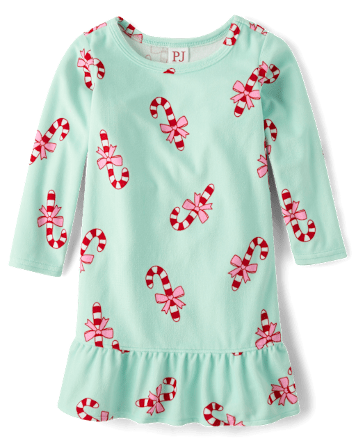 girls christmas pajama dress The Children's Place Baby And Toddler Holiday Candy Cane Velour Nightgown | Size 3T christmas nightgown