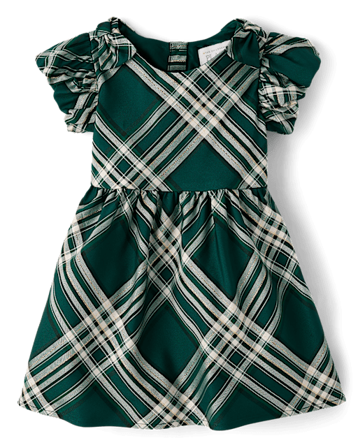 children's place christmas dresses Toddler Girls Matching Family Short Sleeve Plaid Satin Fit And Flare Dress - GREEN Plaid dress Sonora:Sand Style_Timeless Classic US 2 / burgundy stretch waist
