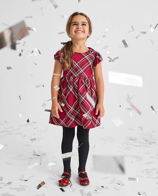 toddler plaid christmas dress The Children's Place Girls Matching Family Satin Fit And Flare | Size 2T Rental Duration:2 Days (Mon-Thurs Events) Sweet Spot Burgundy Polka long-sleeve-dress Little girl dresses and headbands will