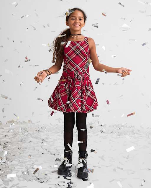 girls christmas dress plaid The Children's Place Matching Family Bow Satin Bubble | Size 6 100% polyester
