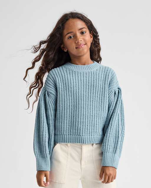 Girls Long Sleeve Shaker Stitch Chenille Sweater - BLUE | The