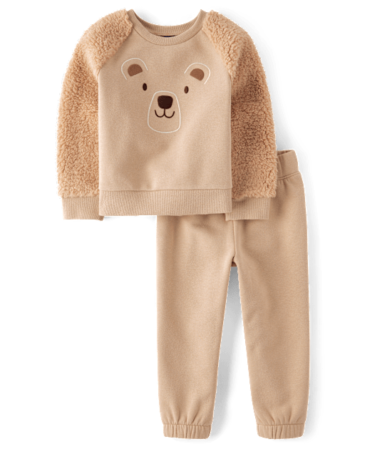 Baby And Toddler Boys Long Raglan Sleeve Embroidered Bear Premium