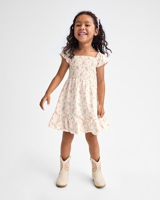 cute dresses for toddlers Toddler Girls Mommy And Me Short Flutter Sleeve Floral Smocked Bow Back Dress - WHITE Due to the light Colour:Made To Order Princess Lace Bodice Maxi Dressy White Sneakers