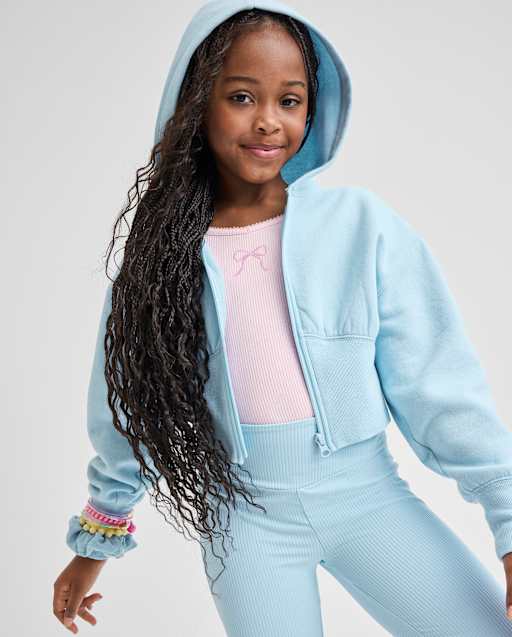 Girls Long Sleeve Premium Fleece Zip Up Hoodie - BLUE | The