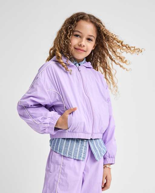 Girls Long Sleeve Contrast Windbreaker Jacket - PURPLE | The