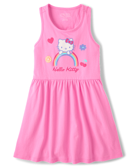 Girls Sleeveless Hello Kitty Rainbow Cut-Out Tank Dress - PINK