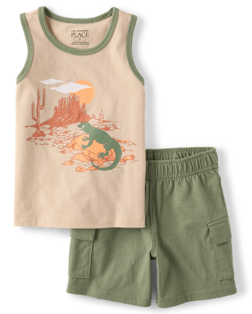 Baby And Toddler Boys Sleeveless Lizard 2-Piece Outfit Set - GREEN