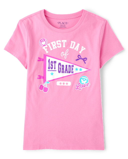 Girls Short Sleeve School First Day Of 1st Grade Graphic Tee