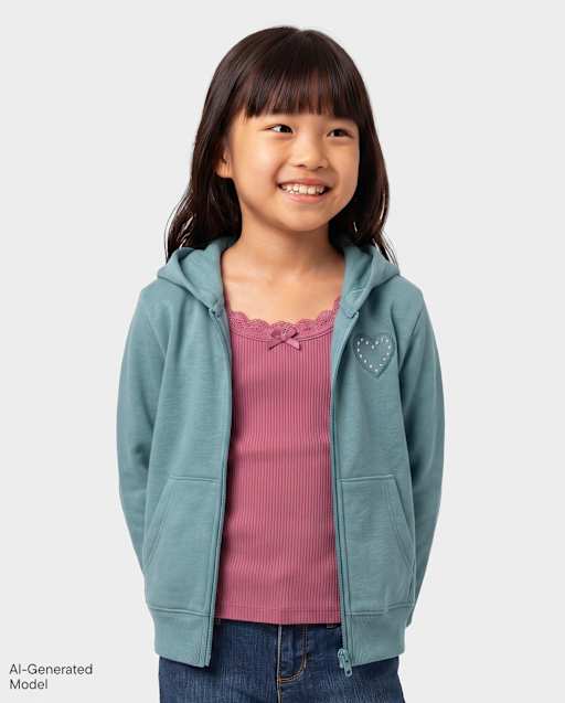 Girls Active Long Sleeve Embellished Premium Fleece Cropped Zip Up