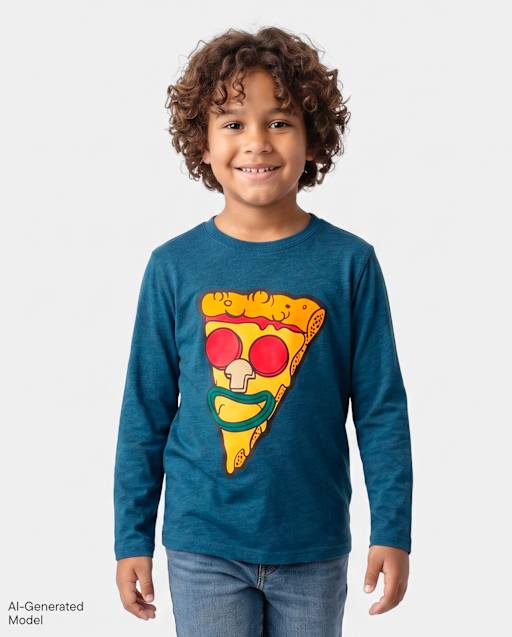 Boys Long Sleeve Pizza Graphic Tee - BLUE | The Children's Place