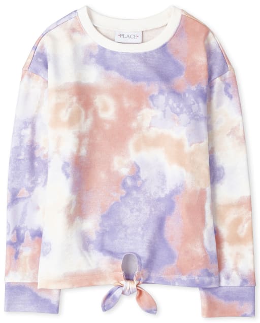 The Childrens Place Girls Long Sleeve Tie Dye Graphic Top
