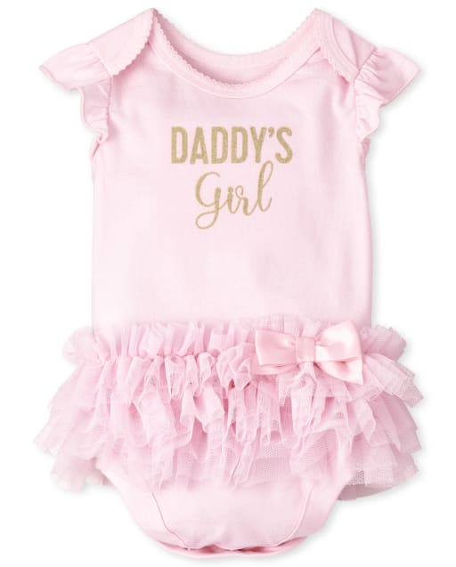 Baby Girls Short Ruffle Sleeve Daddy S Girl Tutu Bodysuit The Children S Place Rose Mist