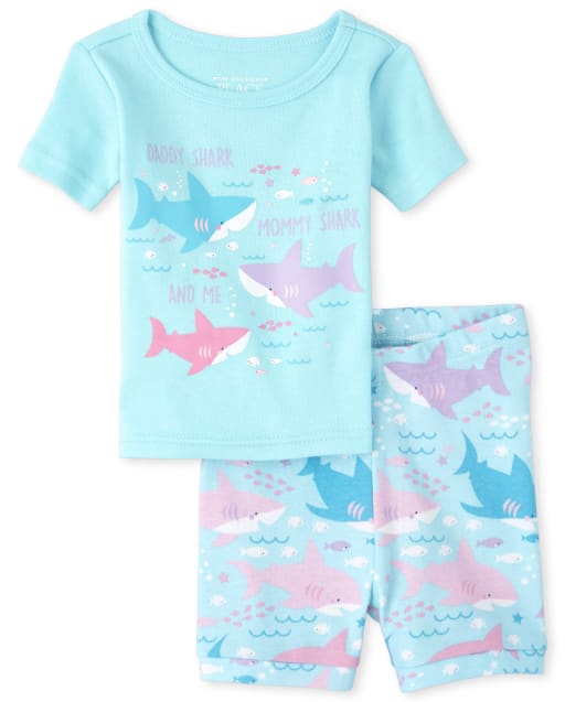 NWT Baby /& Toddler 2-Piece Girl Baby Shark Family Cotton Snug Fit Pajama PJs Set