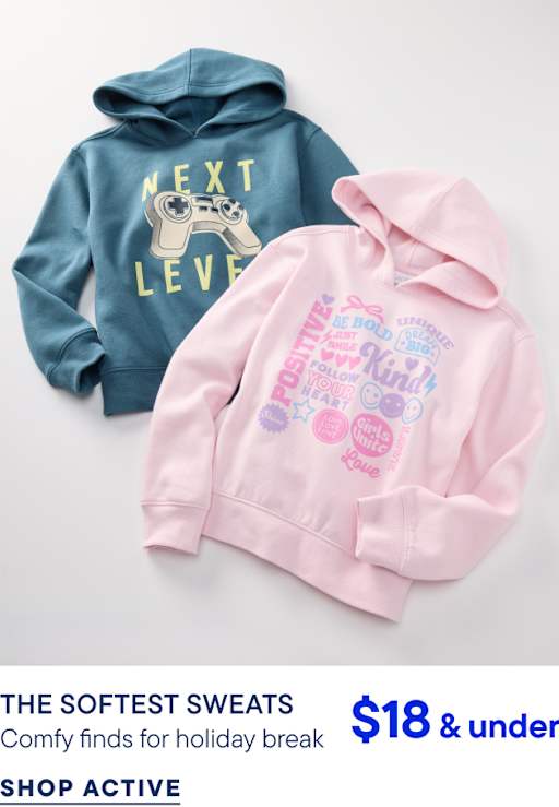 A teal gaming-themed hoodie and a pink graphic hoodie are laid out against a plain light gray background.