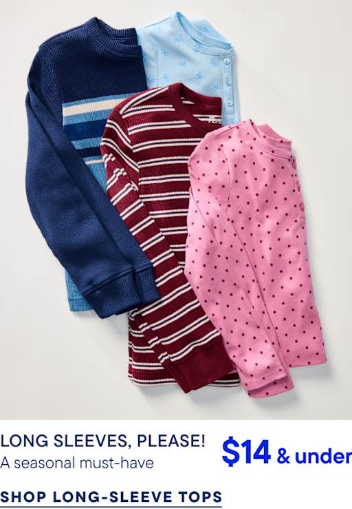 Three long-sleeved shirts in navy, burgundy, and pink are layered over a plain white background.