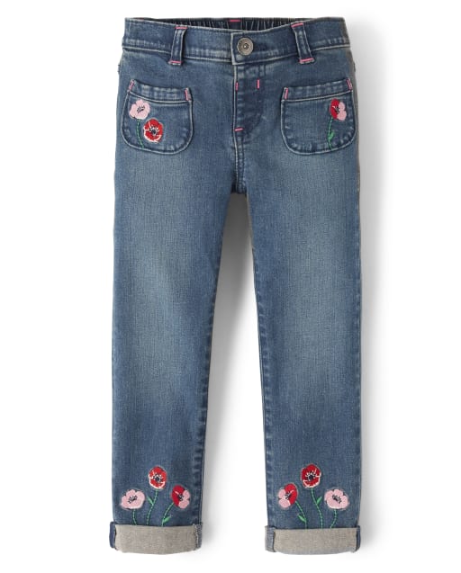Jeans brodés pour filles - Coquelicots ludiques