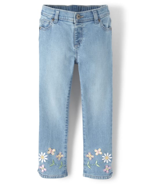 Girls Embroidered Flowers And Butterflies Jeans - Pocketful Of Posies