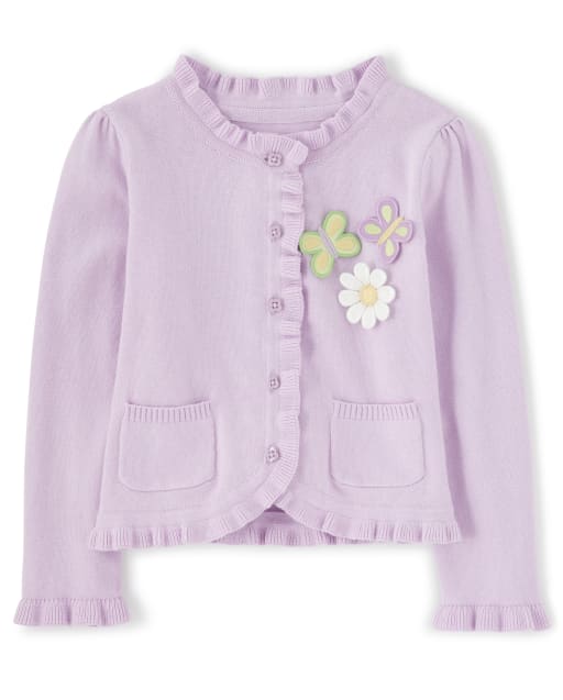 Girls Long Sleeve Butterfly Applique Cardigan - Pocketful Of Posies
