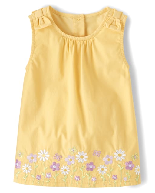 Girls Sleeveless Embroidered Flowers Poplin Top - Pocketful Of Posies