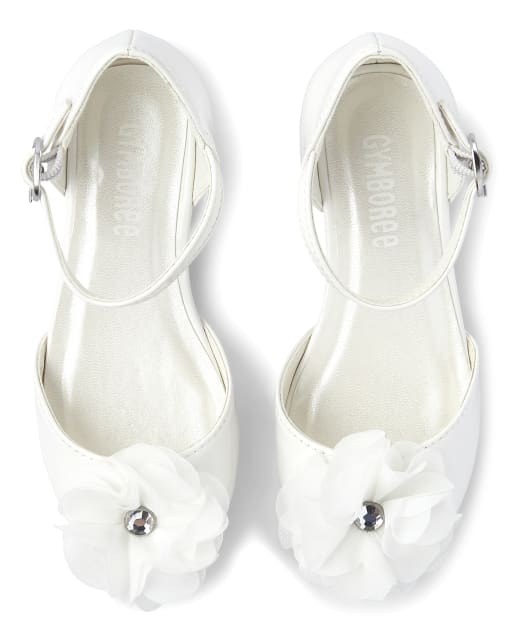 Girls Flower Faux Patent Leather Low 