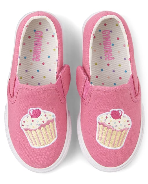 Girls Embroidered Slip On Sneakers - Hello Cupcake