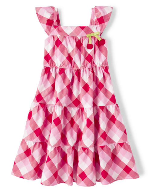 Girls Gingham Tiered Dress - Very Cherry - view 1