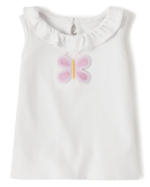 Girls Sleeveless Embroidered Butterfly Applique Top - Pocketful Of Posies