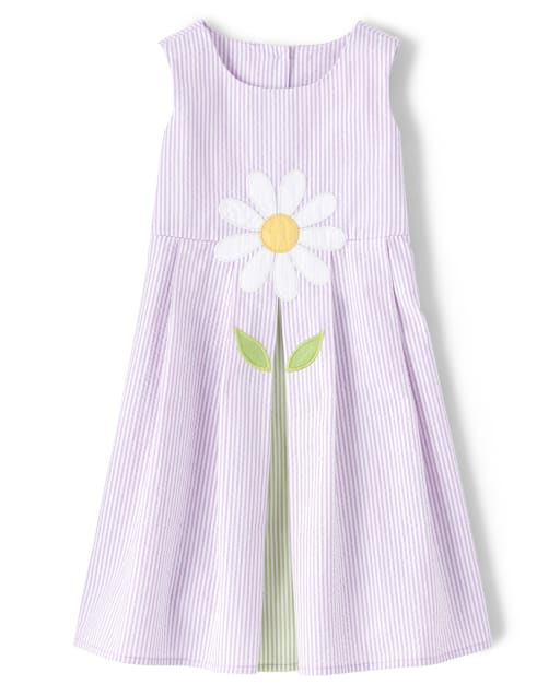 Girls Sleeveless Daisy Seersucker Shift Dress - Pocketful Of Posies