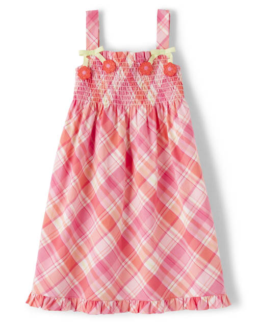 Girls Plaid Smocked Dress - Fairy Blossom - view 1