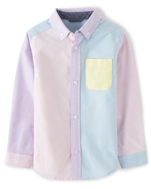 Boys Colorblock Oxford Button Up Shirt- Spring Jubilee - view 1
