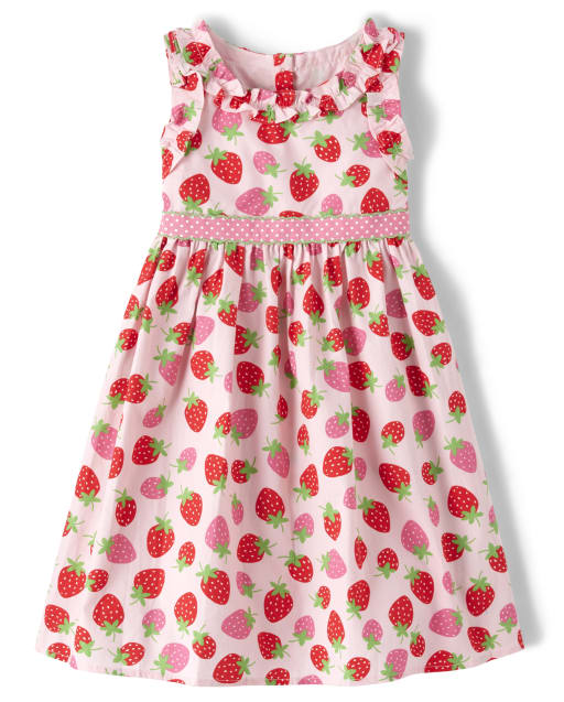 Girls Strawberry Ruffle Dress - Strawberry Patch - view 1